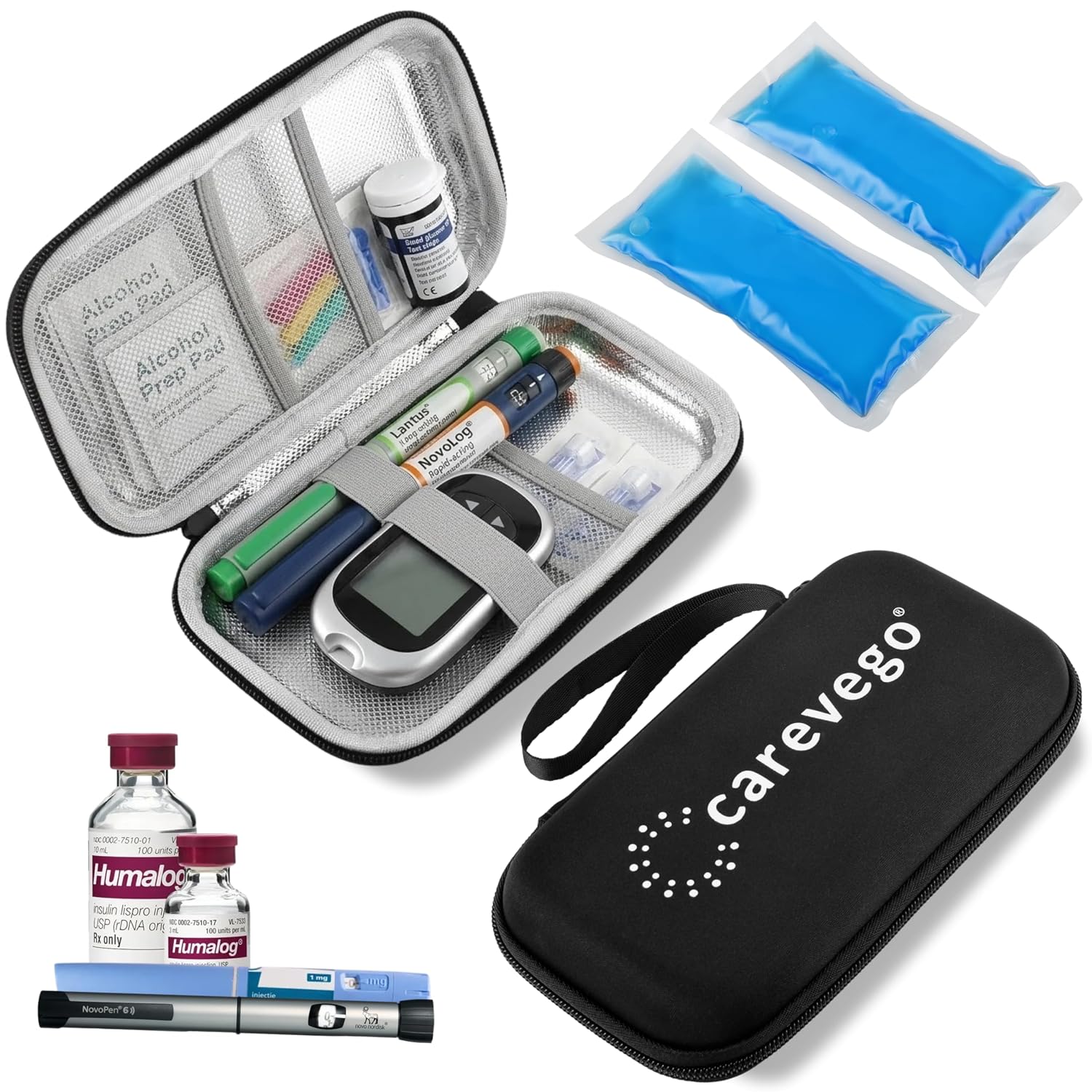 CareVego Orbit Insulin Cooler Travel Case - 2 Ice Packs
